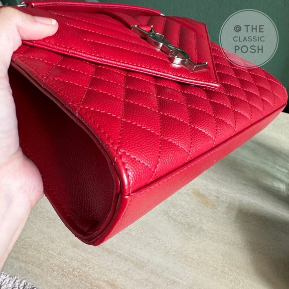 EUC Saint Laurent YSL Triquilt Medium Envelope Flap Pebbled Silver HW - Picture 12 of 13